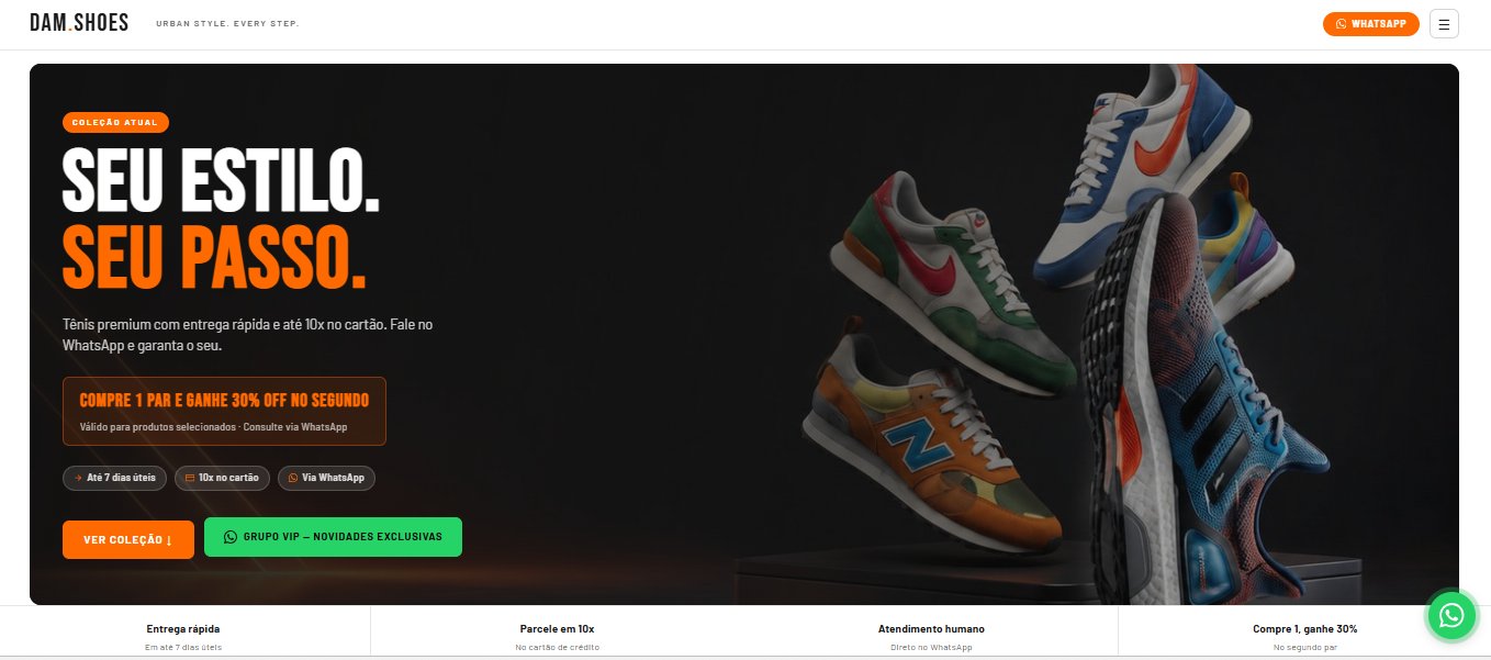 Catálogo da loja digital DAM Shoes aberto no navegador